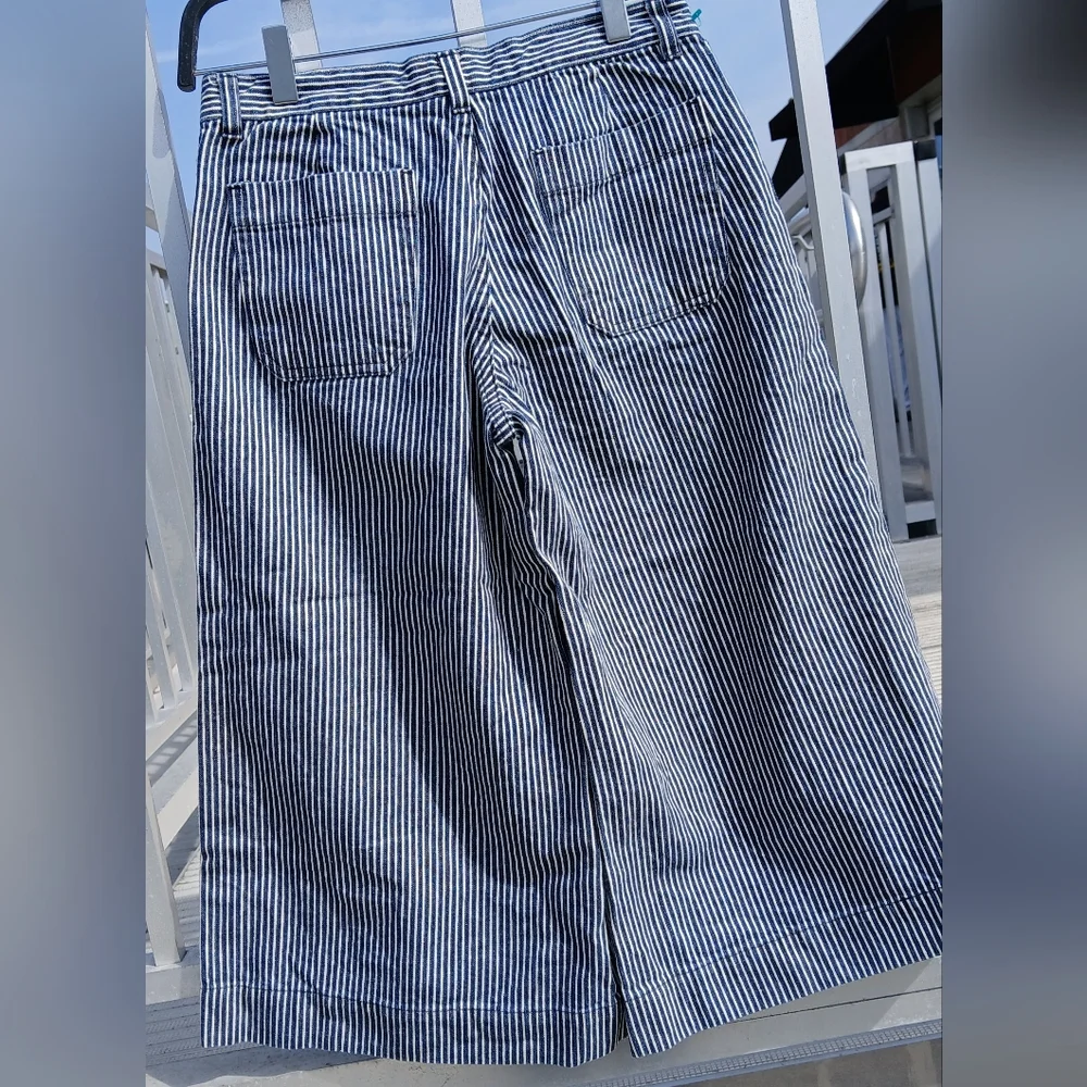 Womens Pour La Frime Blue And White Striped Colletes Pant Skorts - Picture 2 of 5
